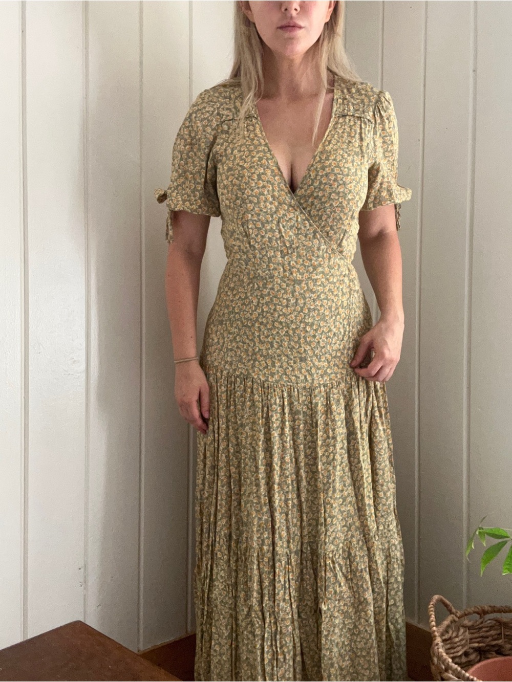 Christy Dawn Green Floral Wrap Maxi Dress‎ - Deadstock / Limited Edition